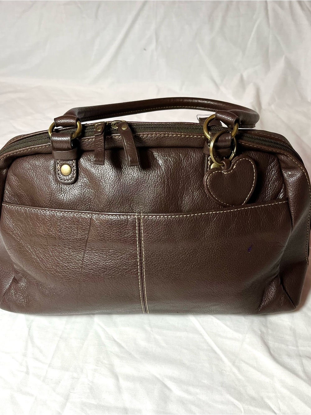 Vintage Aurielle Brown Pebbled Leather Satchel Bag Y2K Minimalist 90s